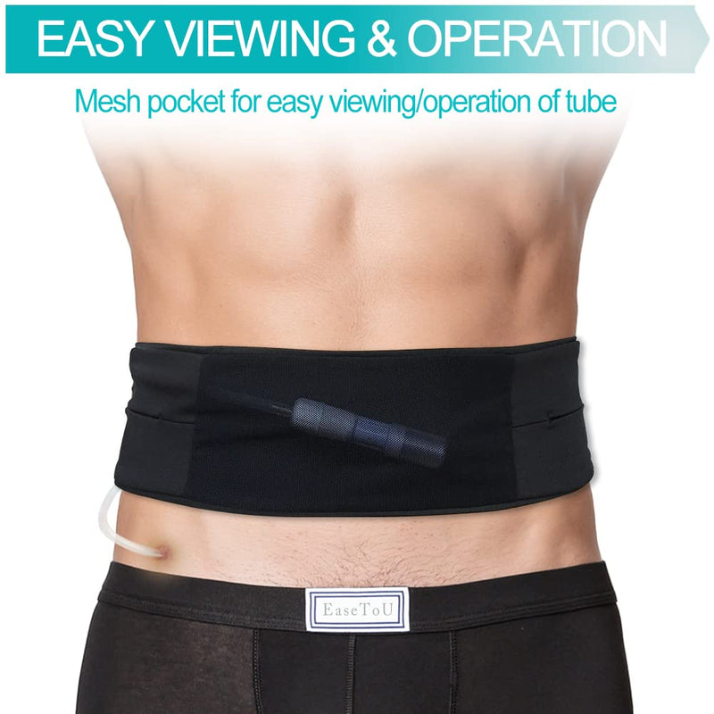 [Australia] - Breathable PD Belt Peritoneal Dialysis Catheter Holder with Slit Mesh Pouch Abdominal Soft Waist Band Protector for Secure G J Feeding Tube Transfer Set Accessories Men Women Black Large(Pack of 1) 