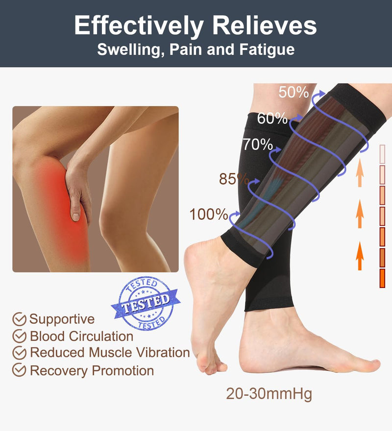[Australia] - 2 pairs of calf medical compression stockings for women and men, 20-30 mmHg, class 2, calf support, graduated support, support stockings for varicose veins, edema, flight sports, 3XL, black and beige 