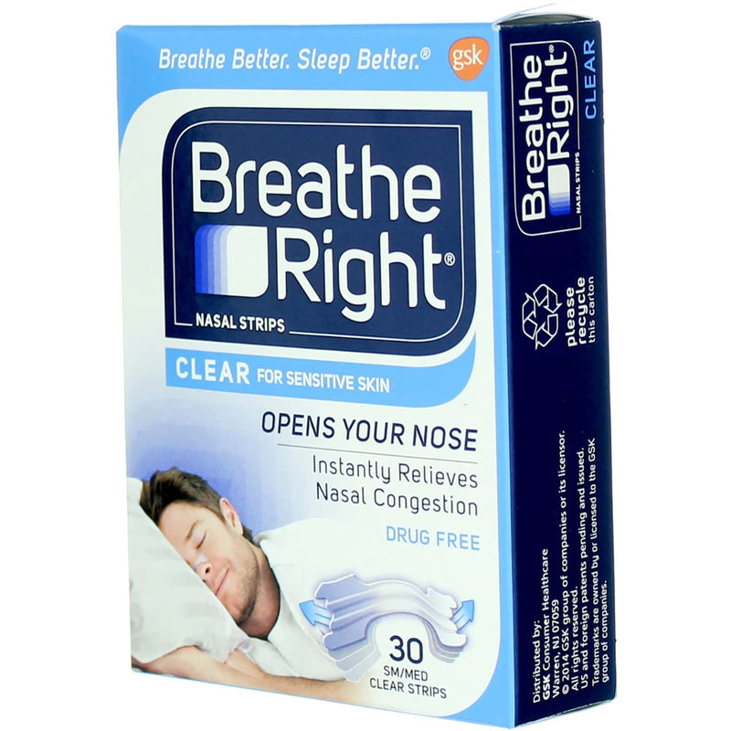 [Australia] - Breathe Right Nasal Strips Clear Sensitive Skin Small/Medium - 30 Strips, Pack of 4 