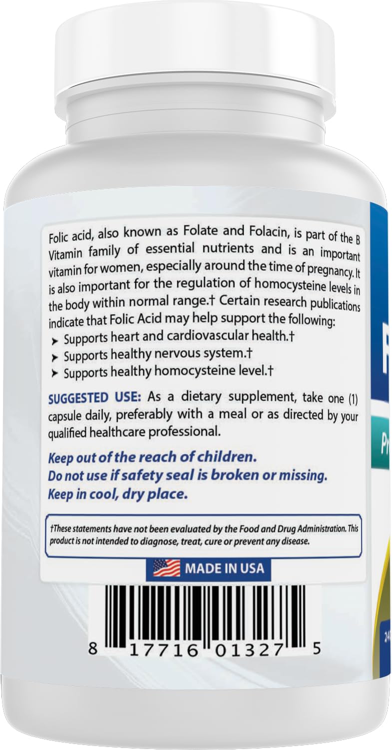 Best Naturals Folic Acid 800 mcg 240 Capsules (Pack of 2) 240 Count (Pack of 2)