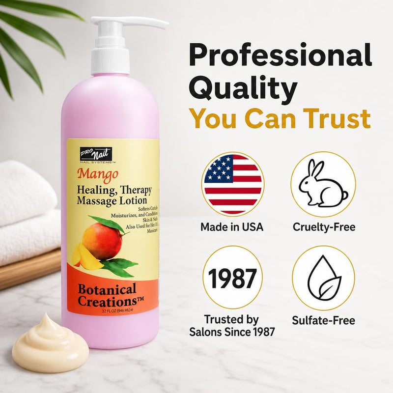 PRO NAIL - Healing Therapy Massage Lotion - Professional Pedicure, Body and Hot Oil Manicure, Infused with Natural Oils, Vitamins, Panthenol and Amino Acids (Mango, 32 Ounce) Mango 32 Fl Oz (Pack of 1)