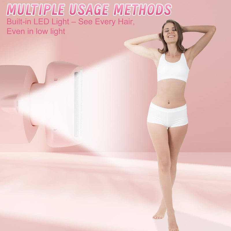 Luxsego 2 in 1 Electric Bikini Trimmer for Women, IPX7 Waterproof Wet & Dry Use Electric Razors for Women Pubic Hair, Painless Bikini Shaver with LED Light & Display, Dual USB Charge Dock, Pink