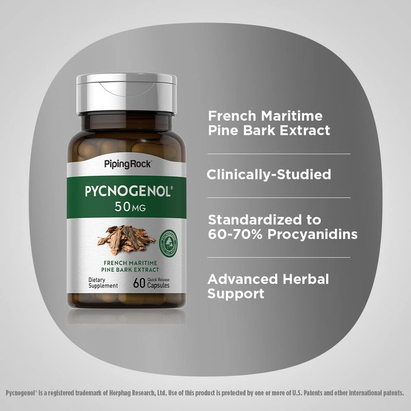 [Australia] - Piping Rock Pycnogenol 50 mg | 60 Capsules | French Maritime Pine Bark Extract | Non-GMO, Gluten Free Supplement 