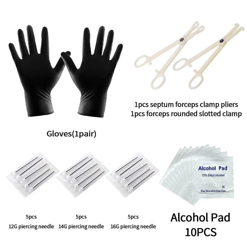 [Australia] - 84PCS Body Septum Piercing Kit 14G 16G Tools for Nose Tongue Lip Ear Eyebrow Belly Button Cartilage Tragus Industrial Barbell Helix Daith Piercing Jewelry Clamps 