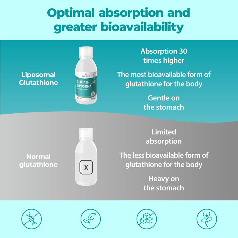 Bandini® Liposomal Glutathione Reduced | Oral Glutathion Liquid | L-Glutathione Setria® | 10x Better Absorption | Antioxidant & Anti-Aging Booster, Optimal Cell Protection | GMO-Free, Vegan | 250ml