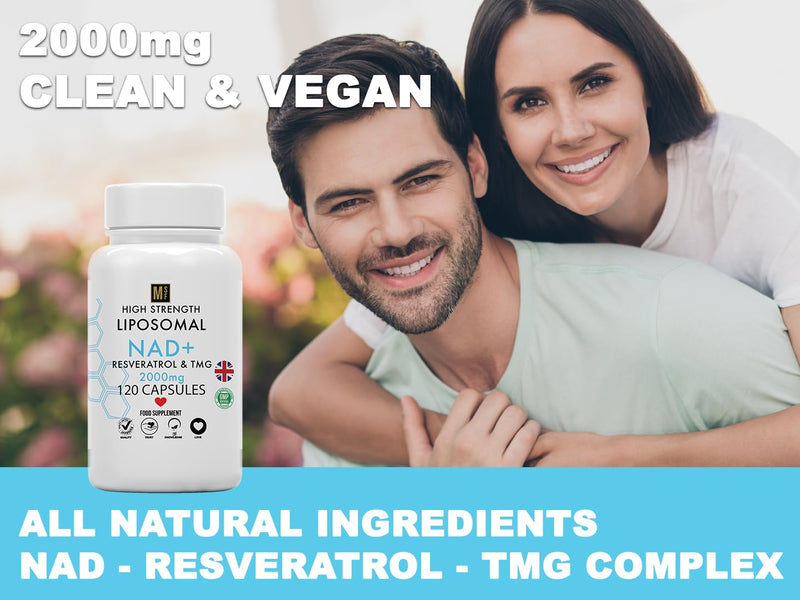 NAD+ with Resveratrol & TMG 2000mg | 120 Capsules High Strength NAD | 4 Months Supply 1-A-Day | Anti-Ageing | Boost Metabolism Antioxidant Cell Repair NADH, Liposomal Max Absorption, Vegan, UK Company