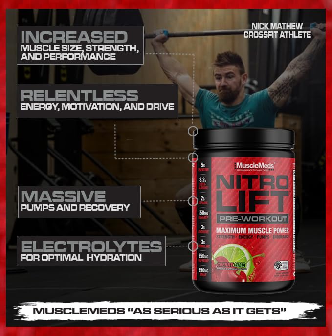 MuscleMeds Nitro Lift Pre Workout Enhance Endurance and Muscle Performance, Cherry Lime, 40 Servings 1.04 Pound (Pack of 1)