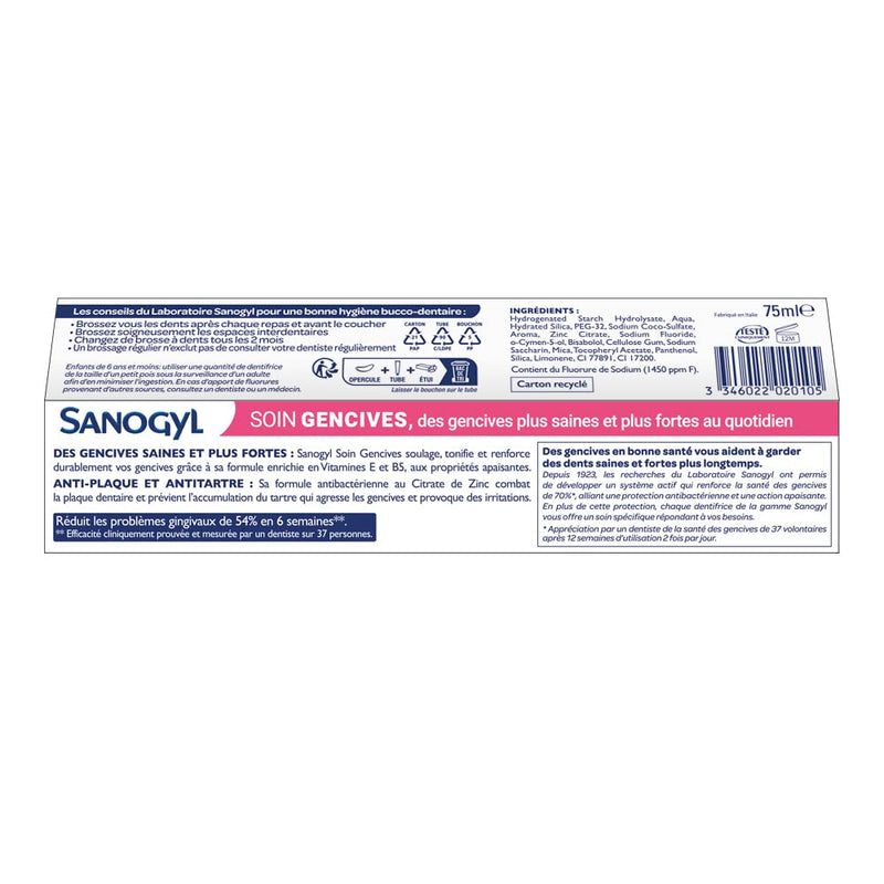 Sanogyl Soin Gencives Toothpaste for Gentle Gum Care - 3 Pack (3 x 75ml Tubes)