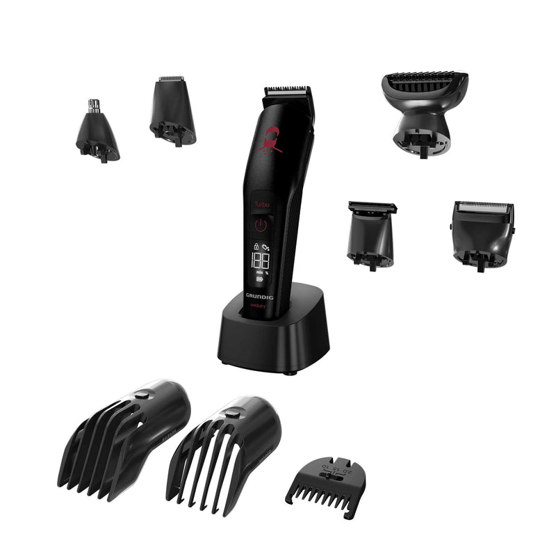 [Australia] - GRUNDIG MGK 9030 ProClub multi-hair cutting set, BeardCare sensor, wet & dry use, with Li-Ion battery technology, cutting set with titanium coating, matt black/red 