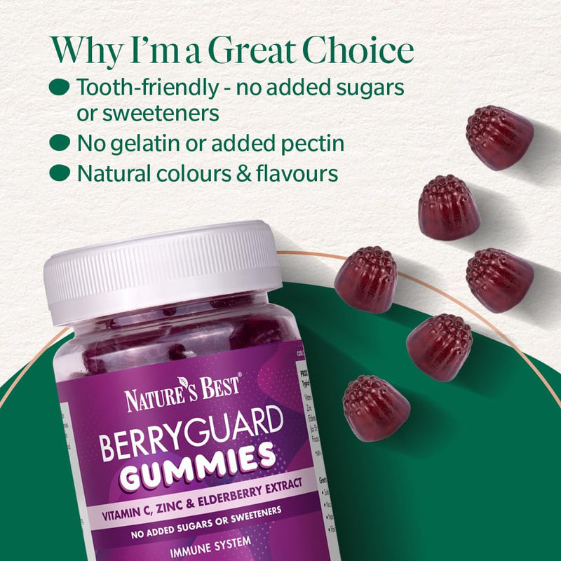 Nature’s Best Berryguard Immunity Gummies - with Vitamin C & Zinc for Immune System Support - UK Made - Strawberry & Cherry, 60 Gummies (60 Day Supply) 60 count (Pack of 1)
