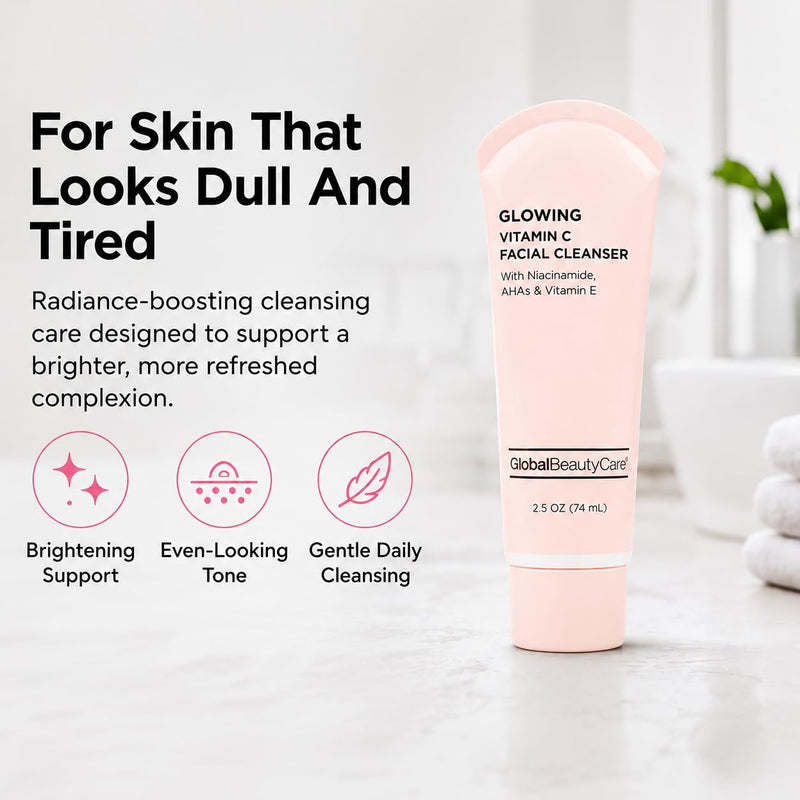Global Beauty Care Glowing Facial Cleanser - Vitamin C Face Wash to Support Even-Looking Tone and Radiant, Brighter Skin with Niacinamide, AHA & Vitamin E, Gentle Daily Cleanser, 2.5 fl oz (1-Pack) 2.5 Fl Oz (Pack of 1)