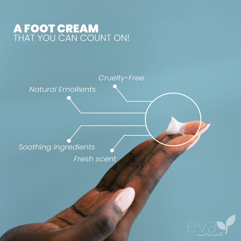 Eva Naturals Tea Tree Foot Cream with Peppermint, Menthol & Aloe, 4 fl oz | Dry & cracked heels, feet, spearmint, sunflower oil, geranium, lotion & balm, for men & women 4 Fl Oz (Pack of 1)
