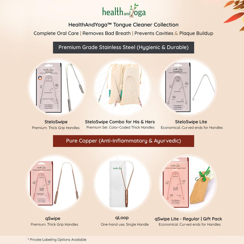 [Australia] - HealthAndYoga™ qSwipe Lite Copper Tongue Cleaners - Disposable Metal Tongue Scrapers Bulk Pack - Relief for Bad Breath and Oral Hygiene (Set of 12) 12 Count (Pack of 1) 