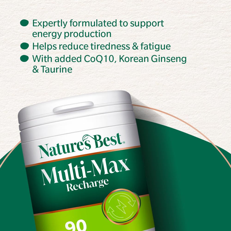 Nature's Best Multi-Max Recharge Multivitamin - with Vitamin B, C and Zinc - Energy & Immune Support - UK Made - 90 Tablets (1 Month's Supply)