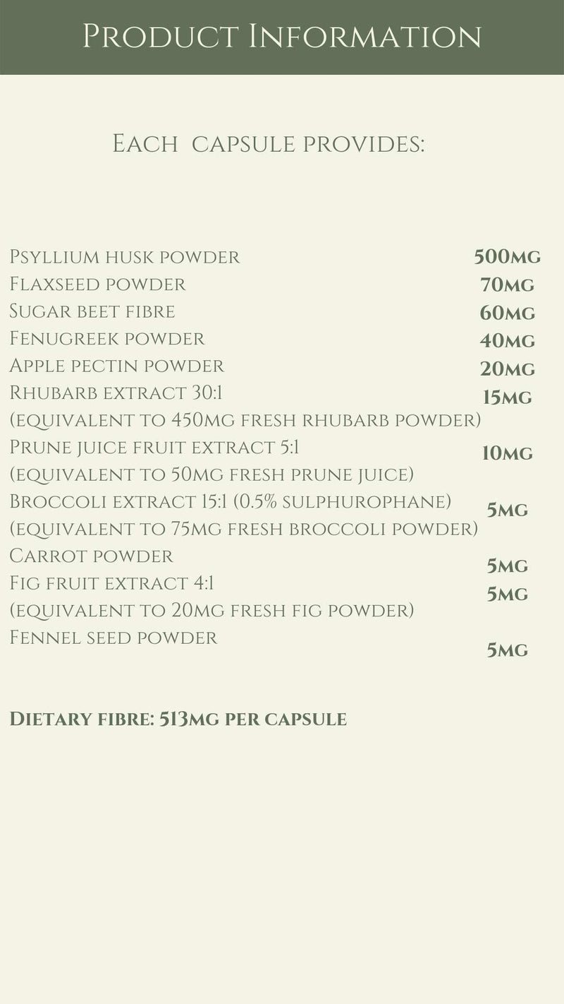 Complete Fibre Complex – High Strength Fibre Supplement for Bowel Regularity – Psyllium Husk, Flaxseed & Pectin – Soluble & Insoluble Fibre – Vegan – 100 Capsules