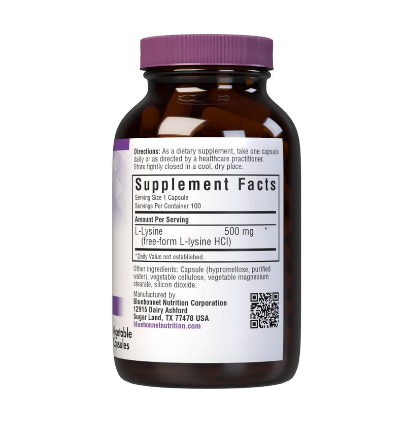 [Australia] - Bluebonnet Nutrition L-Lysine 500mg, for Healthy Immune Function, Supports Collagen Synthesis, Soy-Free, Gluten-Free, Non-GMO, Kosher Certified, Vegan, 100 Capsules 