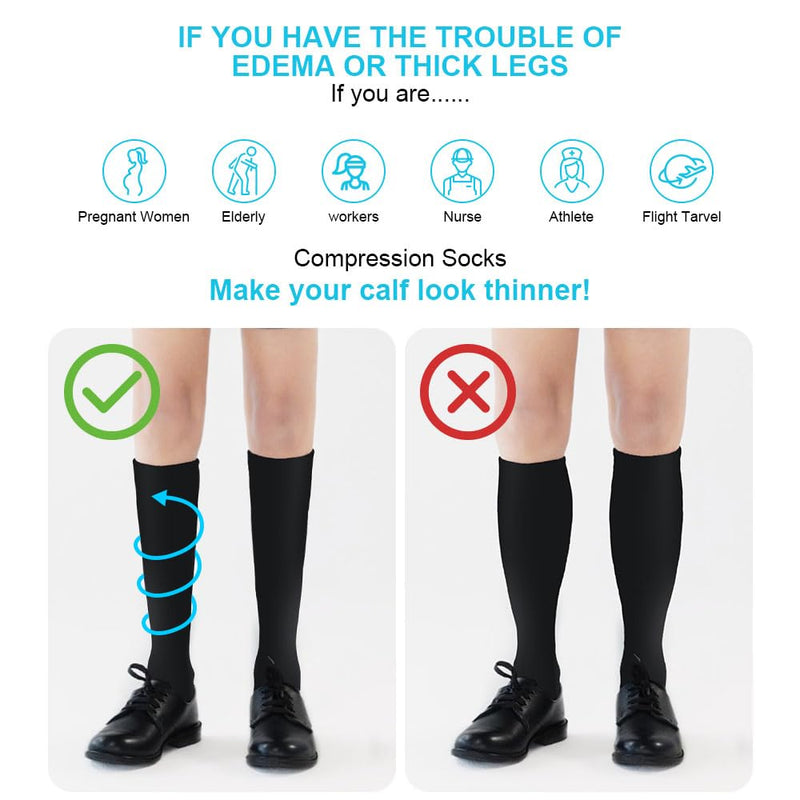 [Australia] - ACWOO compression stockings for women and men, 2 pairs of compression socks, medical compression stockings, knee socks for women, thrombosis stockings compression socks (L/XL, black + beige) L-XL black + beige - 2 pairs 