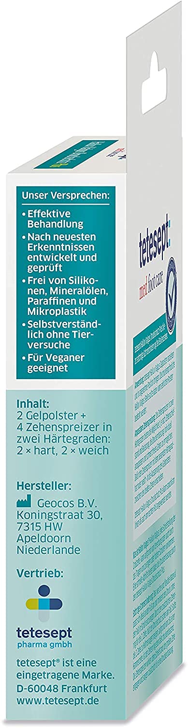 [Australia] - tetesept med foot care Hallux Valgus Pressure Protection Plus - Pain relief and pressure protection for bunions - For pain-free walking - 4 x gel pads + 8 x toe separators (pack of 2) 