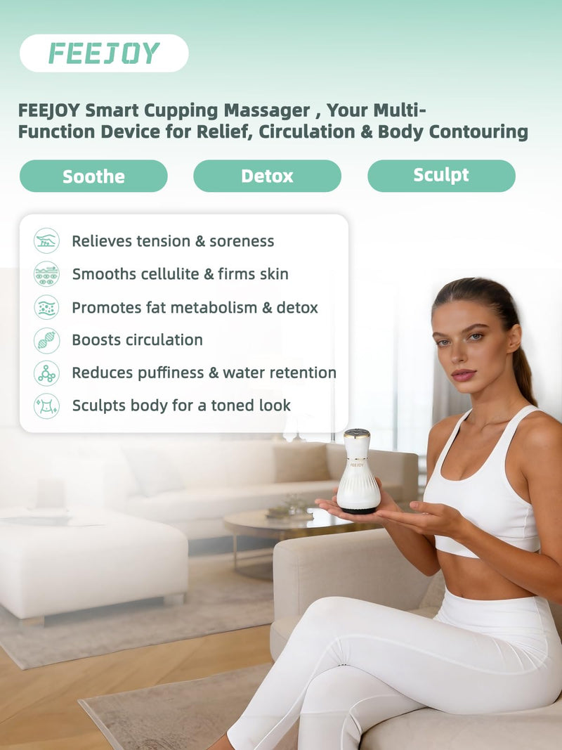 Lymphatic Drainage Massager with Suction & Heat – 12-Level Cupping Massage Device for Cellulite Reduction, Deep Tissue Pain Relief & Muscle Recovery, Body Sculpting Machine