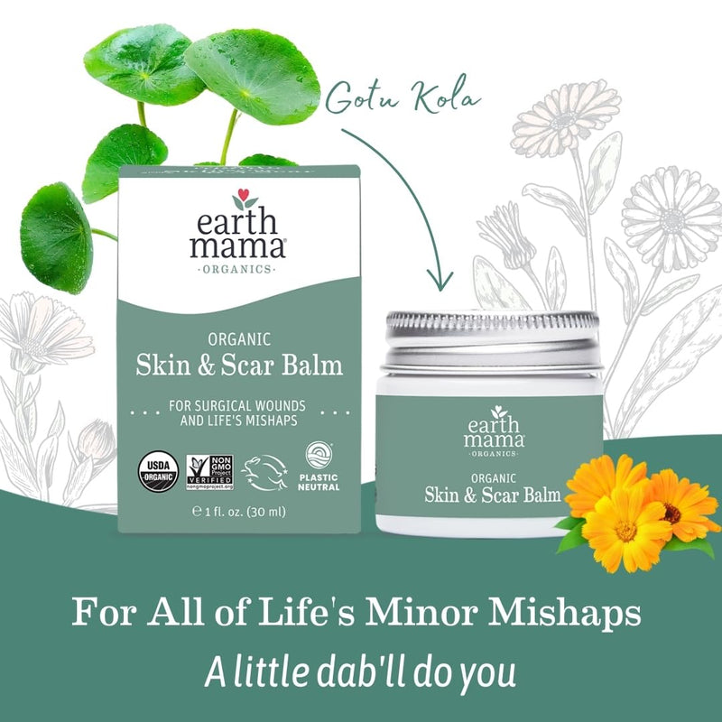 [Australia] - Earth Mama Organic Skin & Scar Balm |C-Section Recovery Skin Care, Pregnancy Stretch Mark Scar Cream with Organic Jojoba Oil, Tamanu Oil & Gotu Kola (2-Pack) 1 Fl Oz (Pack of 2) 
