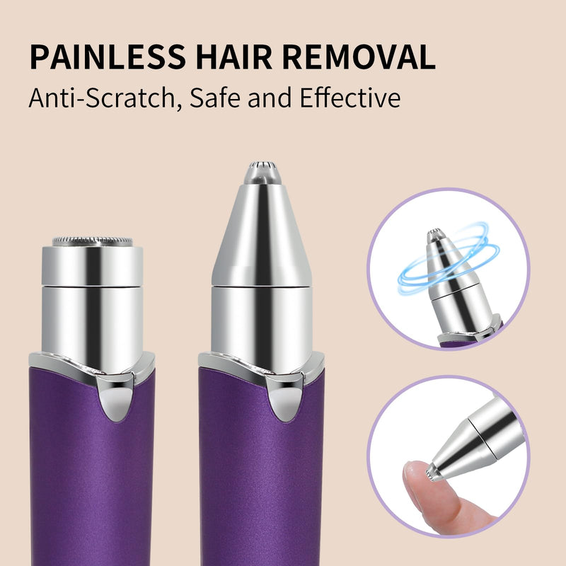 [Australia] - Eyebrow Facial Trimmer, Facial Hair Removal for Women, Smooth & Painless Face Razors Eyebrow Shaver for Women - 2 in 1 Facial Hair Remover & Eyebrow Trimmer with Built-in Battery for Face, Lip, Chin Purple 