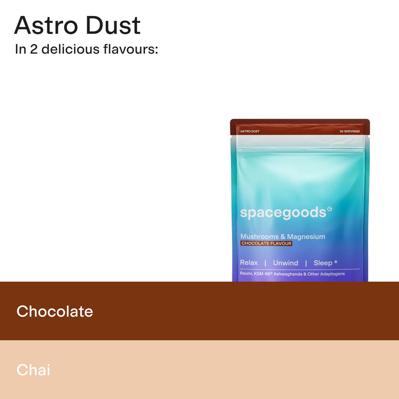Spacegoods Astro Dust 240g ℮, 30 Servings, Contains Magnesium and Ashwagandha, Relax Unwind & Sleep Deeply, Soothe Body & Mind, Chocolate Flavour 240 g (Pack of 1)