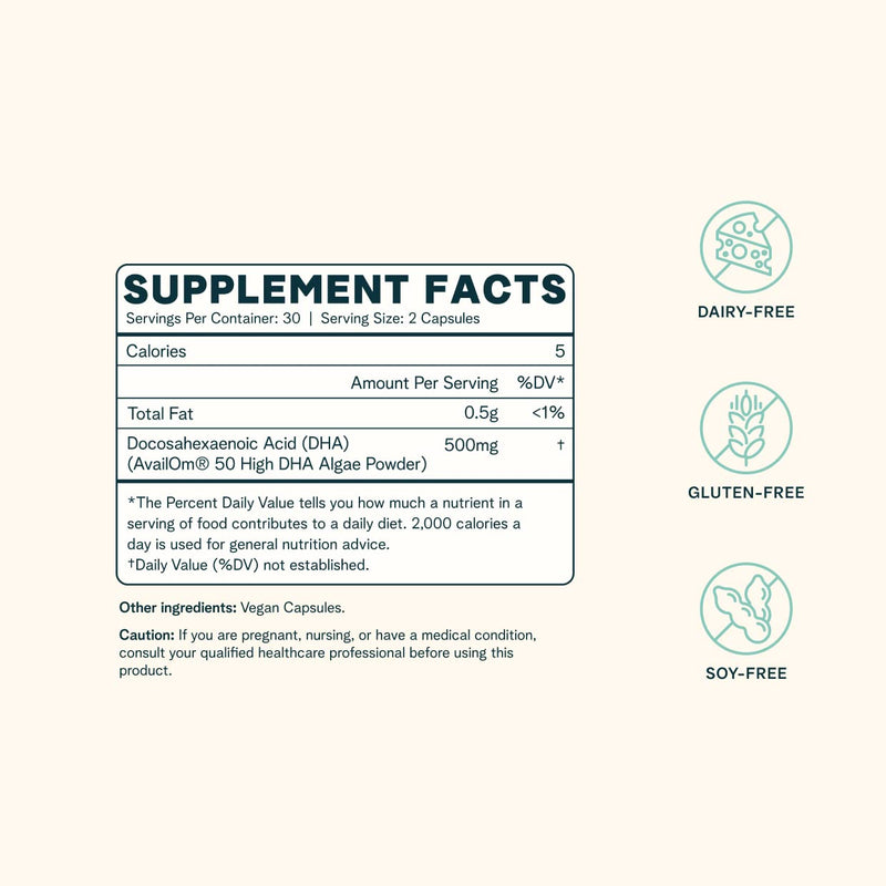 [Australia] - Ora Organic Vegan Omega 3 Supplement - 500mg DHA for Brain, Eye, and Heart Health - Made from Sustainable Algae - 60 Capsules 