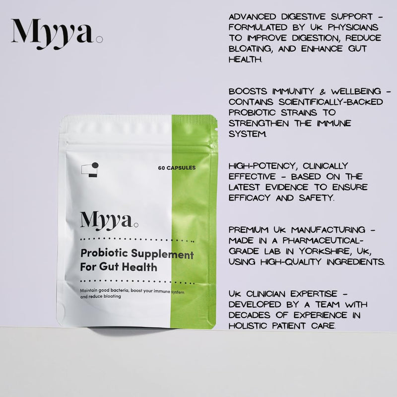 Myya Clinical-Grade Probiotic – Supports Digestion, Gut Health & Immunity | Reduces Bloating | High-Potency Formula | UK-Made | Pharmaceutical-Grade
