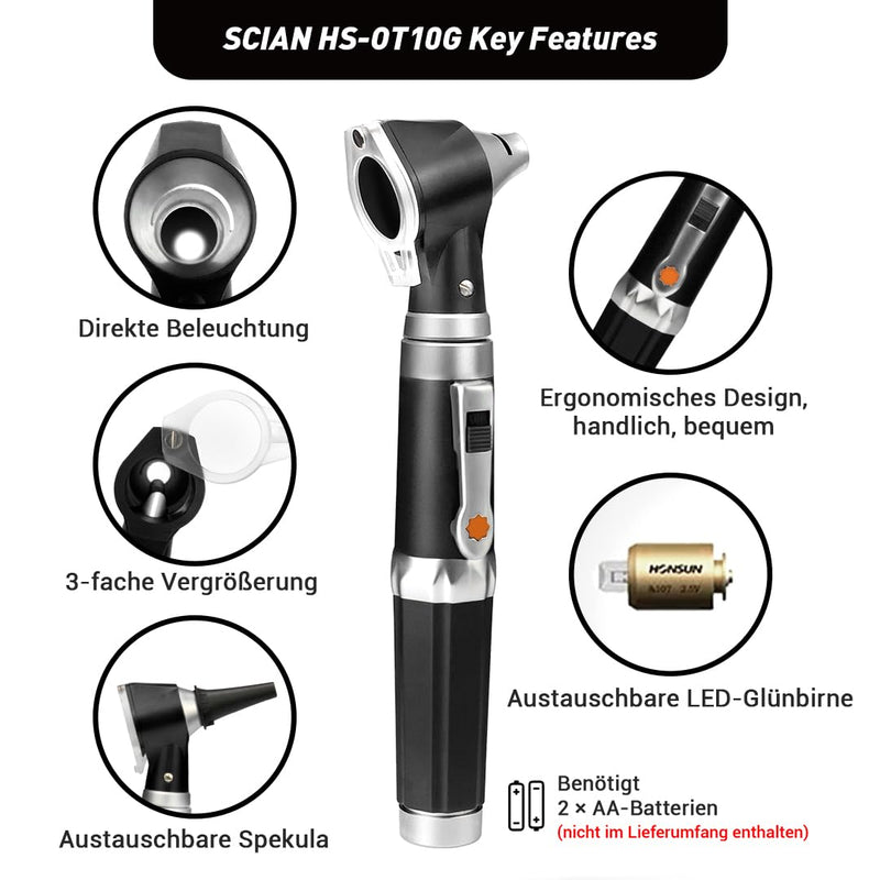 [Australia] - SCIAN Otoscope with Light, Ear Infection Detector and Pocket Ear Scope, Black 