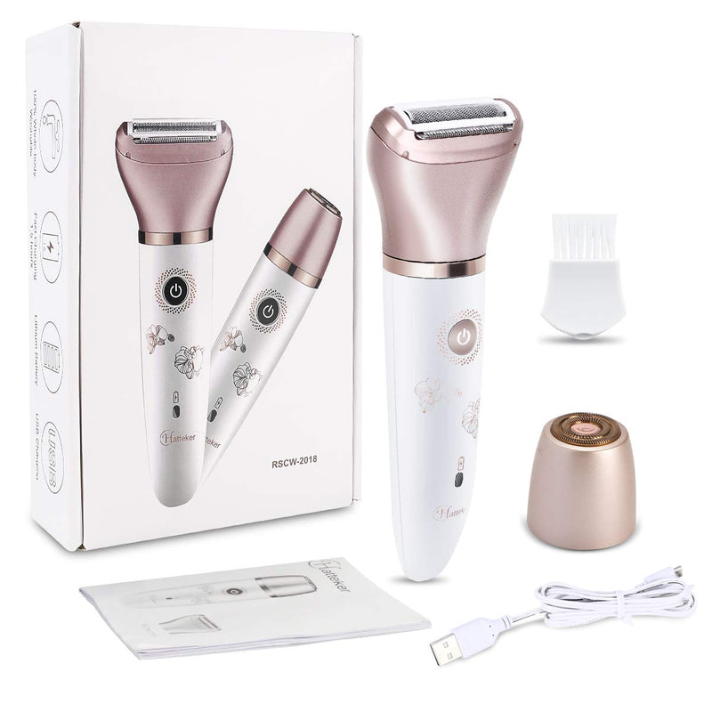 [Australia] - Electric Razors for Women - Painless 2-in-1 Shaver for Women Hair Remover for Face, Legs and Underarm Wet & Dry, Portable Bikini Trimmer, Lady Hair Removal with 2 Trimmer Heads- Micro USB Recharge 