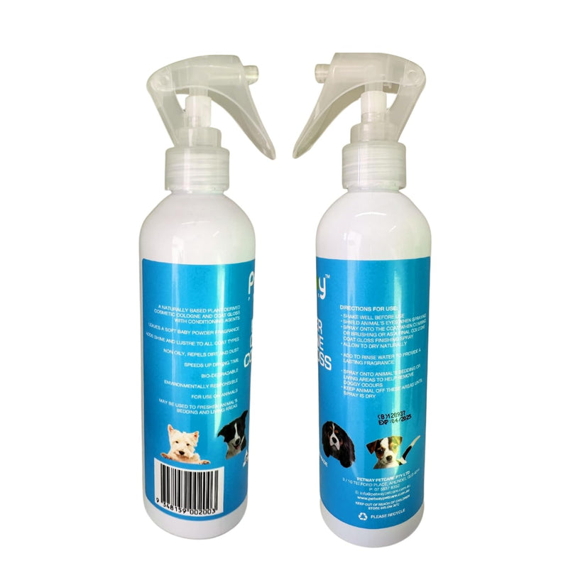 Petcare Powder Cologne Coat Gloss – Natural Cosmetic Dog cologne spray, Dog Show Gloss with a Soft Baby Powder Fragrance, Pet Odour Eliminator and Dog Grooming Spray– 250ml - PawsPlanet Australia