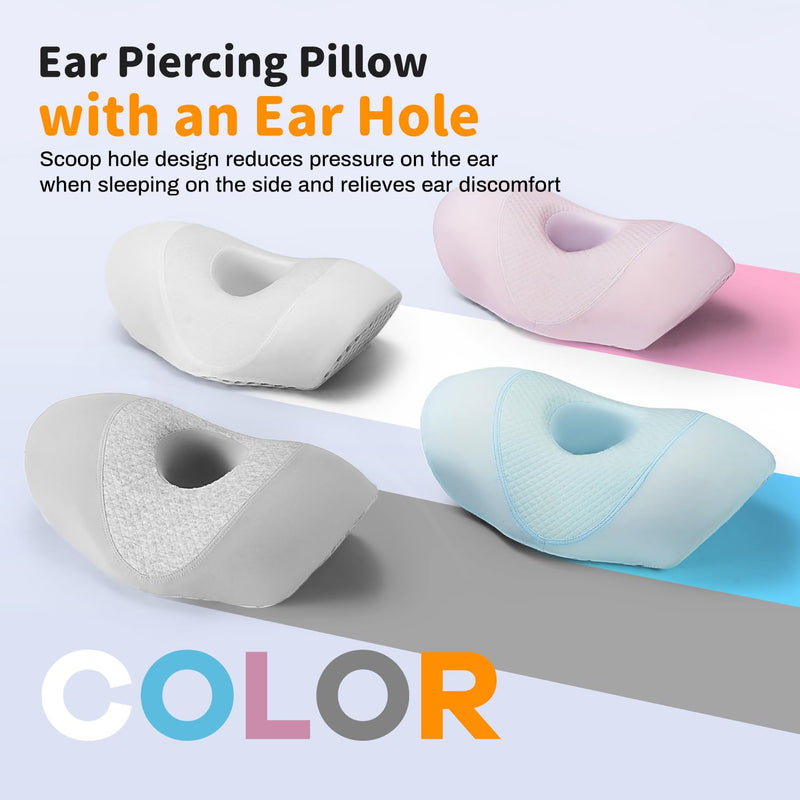 [Australia] - Ear Piercing Pillow for Side Sleepers with Ear Hole, Designed for CNH, Ear Pain Relief and Pressure Sores, Memory Foam Contoured Design Side Sleeping Pillow, Breathable Cotton Blend-Gray Gray 