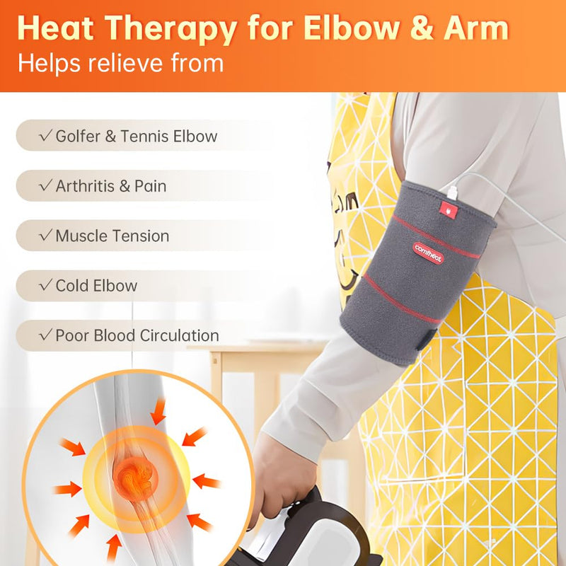 Elbow Heating Pad Wrap for Joint Pain USB Heated Elbow Brace | Tendonitis and Tennis Elbow Portable Moist Heat Therapy Elbow Sleeve Adjustable Temperature (Non-Chargeable) Gray (Elbow)
