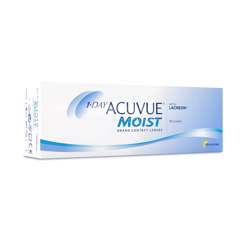 [Australia] - ACUVUE MOIST 1-day daily lenses for sensitive eyes and allergy sufferers - daily contact lenses with -0.75 dpt and BC 8.5 - UV protection and comfortable to wear - 30 lenses 