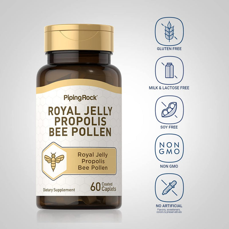 [Australia] - Piping Rock Royal Jelly Propolis Bee Pollen | 60 Caplets | Vegetarian, Non-GMO, Gluten Free Supplement 