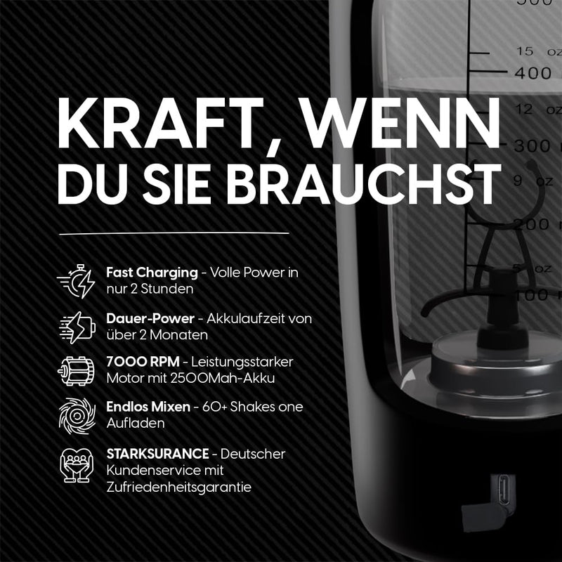 [Australia] - STARKSHAKE® V3 – Your last shaker! | Clump-free protein shakes thanks to 7000 RPM | USB-C fast charging | 60+ shakes per load with STARKPOD 60 G Protein always with you | Electric Protein Mixer (Black) Black 
