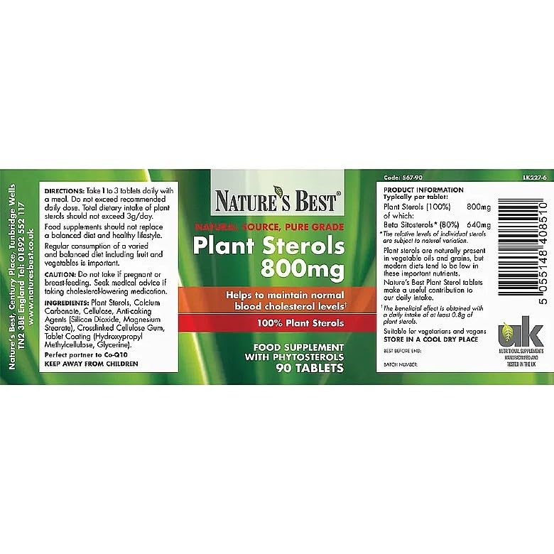 Nature’s Best Plant Sterols 800mg - Vegan Cholesterol Support Supplement - Maintains Normal Blood Cholesterol - 90 Tablets (Up to 3 Month Supply)