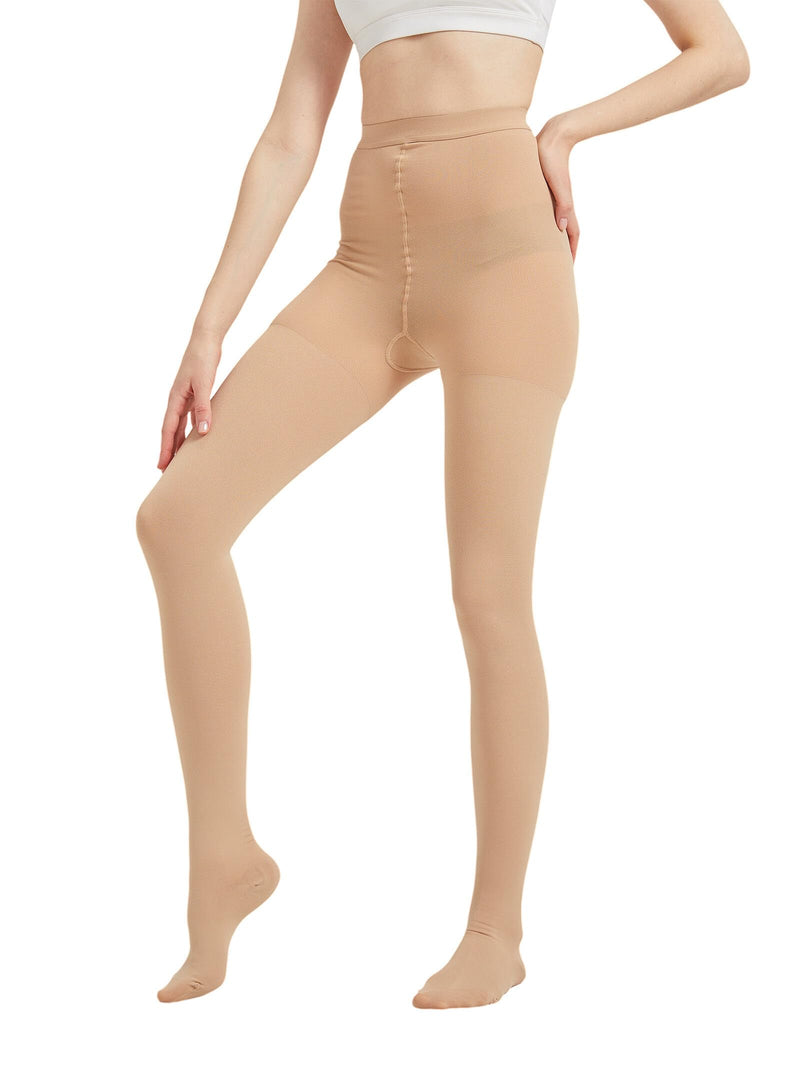 [Australia] - MGANG Medical Compression Pantyhose for Women & Men, Closed Toe, Opaque, Waist High Compression Circulation Leggings, 15-20 mmHg Firm Support Compression Hose for Varicose Veins, Edema, DVT, Beige M Medium 15-20mmhg Beige Closed-toe 