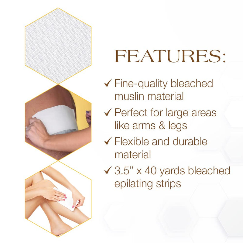 [Australia] - GiGi Bleached Muslin Epilating Roll for Soft Wax – Professional Hair Removal Waxing Strip Roll, 40 Yards 1 Count (Pack of 1) Bleached Muslin Roll, 3.5 in x 40 Yards 