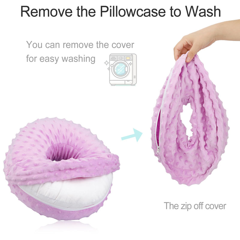 [Australia] - Ear Piercing Pillows with Washable Covers for Side Sleepping with an Holes Full Open Zipper CNH Pressure Sore Relief O-Shaped Cartilage Support Protector Cushion Minky Dot Lavender 