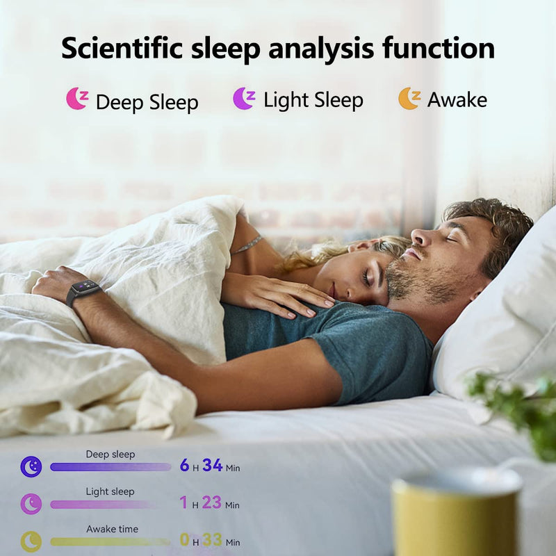 [Australia] - FITVII Fitness Tracker, Smart Watch with 24/7 Blood Pressure Heart Rate and Blood Oxygen Monitor, Sleep Tracker with Calorie Step Counter, IP68 Waterproof Activity Tracker for Women Men Android iOS Black 