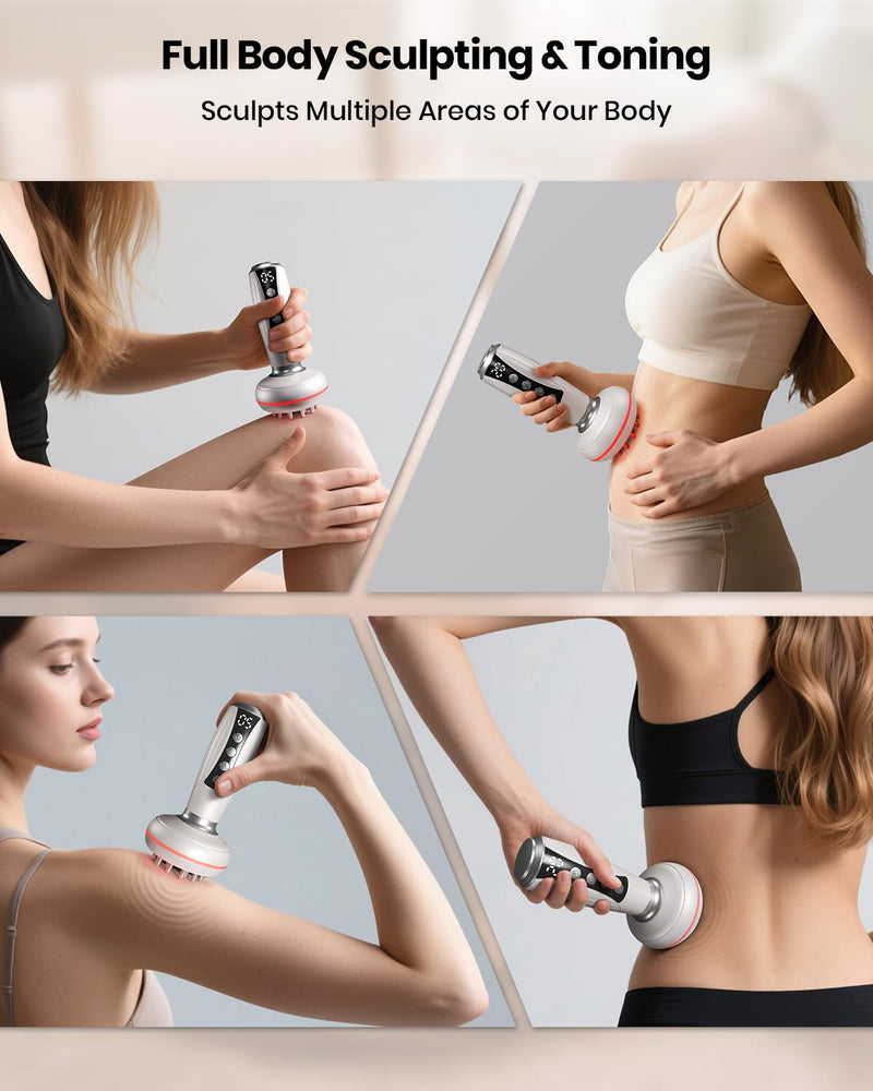 [Australia] - 4-in-1 Lymphatic Drainage Massager - Cellulite Massage Tool Helps Reduce Stretch Marks & Cellulite, Body Sculpting Machine with Light, Heat & Vibration for Legs, Arms & Belly, Includes Moxa Rolls 