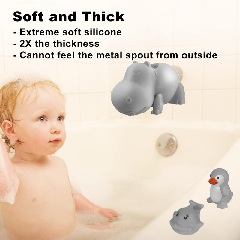 [Australia] - Bath Spout Cover - Faucet Cover Baby - Tub Spout Cover Bathtub Faucet Cover for Kids -Tub Faucet Protector for Baby - Silicone Spout Cover Gray Hippo - Kids Bathroom Accessories - Free Bathtub Toys 