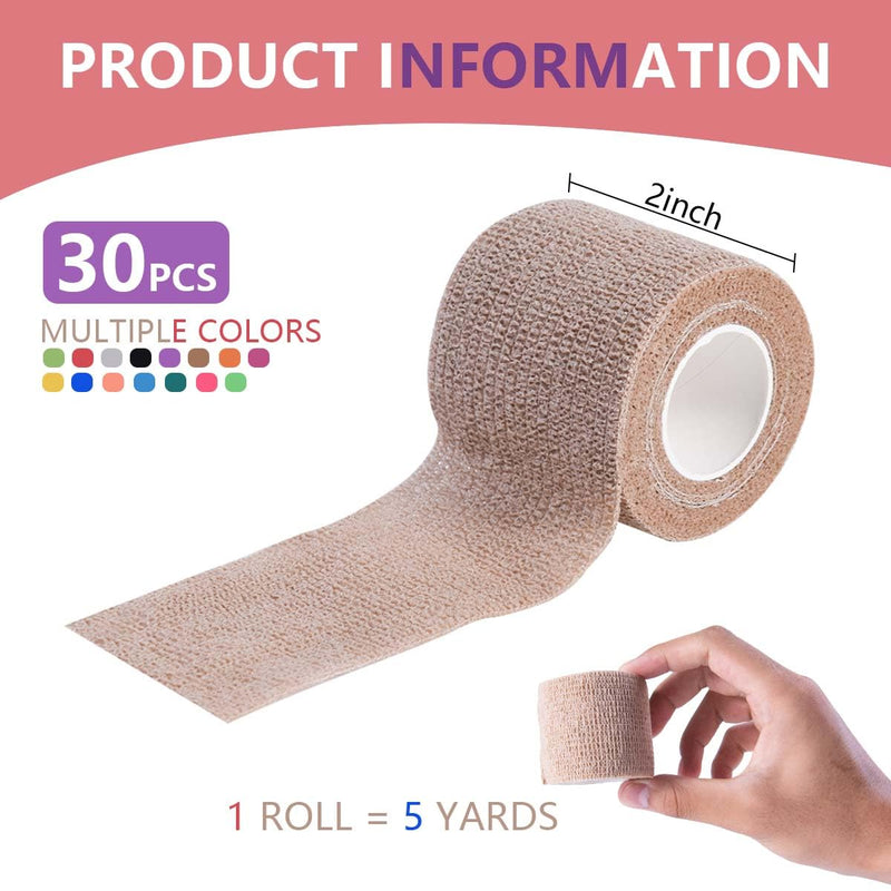 [Australia] - 30 Pack 2 Inch x 5 Yards Colorful Self Adhesive Bandage Breathable Cohesive Bandage Wrap Rolls Elastic Self-Adherent Tape for Stretch Athletic, Sports, Wrist, Ankle 2 Inch, 30 Pack 