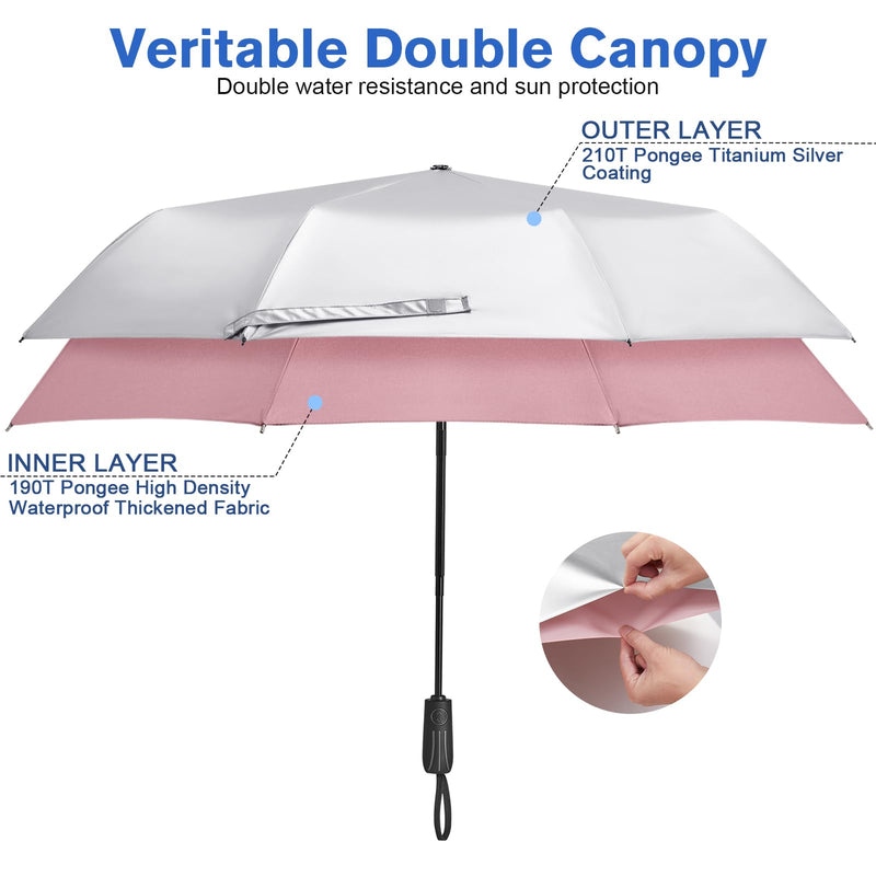 G4Free UPF 50+ UV Protection Sun Umbrella Double Layer and 54 Inch Automatic Open Golf Umbrella Navy Blue Bundle