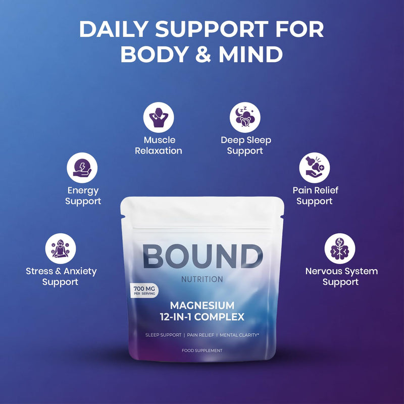 Magnesium Complex 12-in-1 Supplement with Glycinate, Citrate, Malate, Oxide, Taurate, Aspartate, Orotate - High Absorption - Sleep, Muscle Support, Energy, Nerve & Heart Health - 90 Vegan Capsules