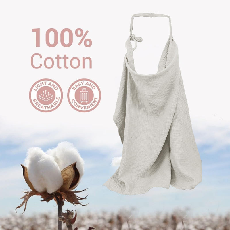 [Australia] - Muslin Nursing Cover for Breastfeeding, Breathable 100% Cotton Privacy Nursing Covers with Rigid Hoop for Mother Nursing Apron, Include Burp Cloths, Soft Arch Neckline Nursing Apron (Gray) Gray 