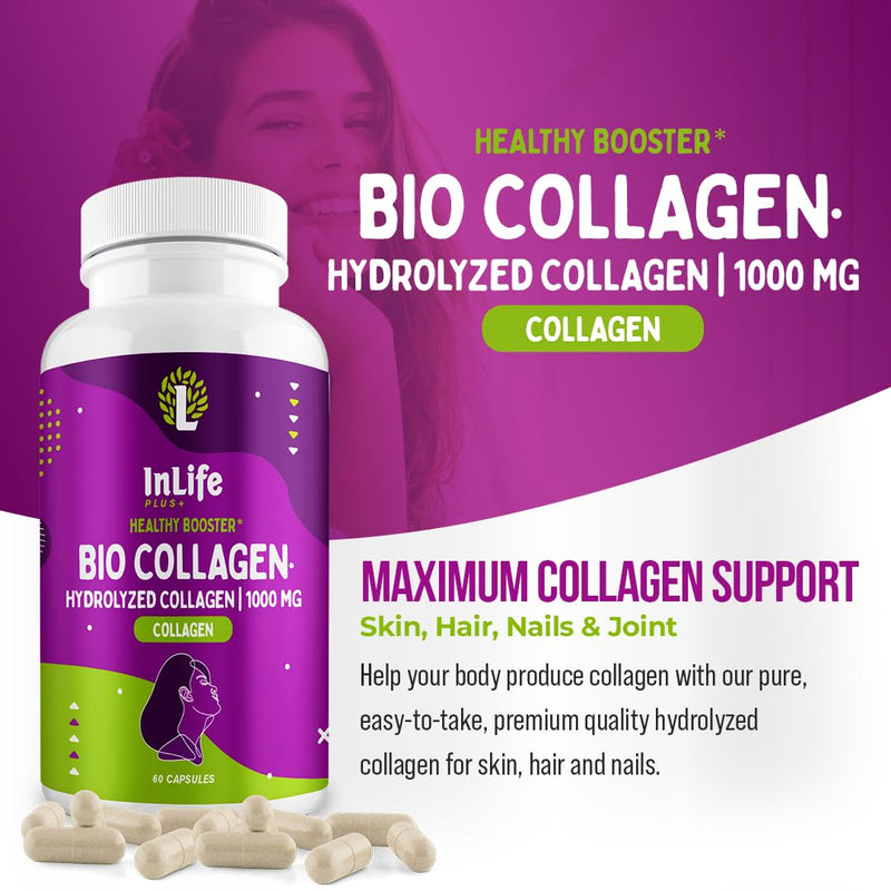 Hydrolyzed Collagen Peptides (60 Count), 1,000mg Per Serving, Beauty Joint and Anti Aging Support for Hair Skin Nails Bones and Joints, Collagen for Women and Men (30-Day Supply) (1)