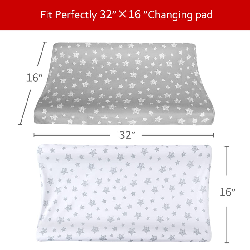 [Australia] - Changing Pad Cover for Boys Girls 2 Pack, Lovely Print Soft Unisex Diaper Change Table Sheets, Fit 32"x16" Contoured Pad, Comfy Cozy 2-Pack Cradle Sheets, Grey & White White&grey 