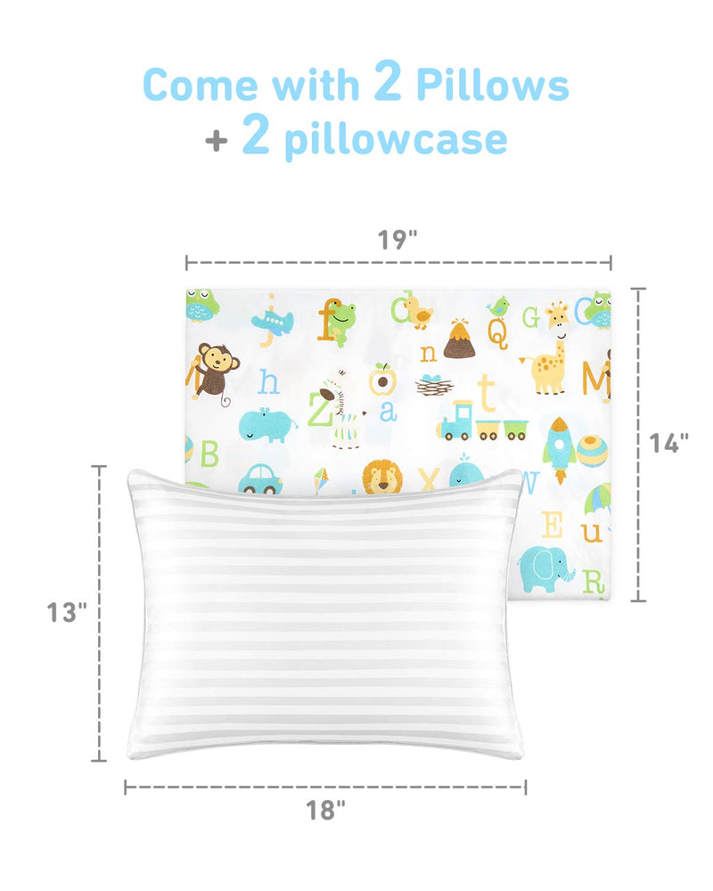 Babebay Toddler Pillow,13x18 Toddler Pillows for Sleeping, Machine Washable Kids Pillow with Soft Cotton Pillowcase, 1 Pack Animal Letters 13x18 Inch (Pack of 1)